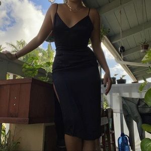 Forever 21 black satin silk midi dress